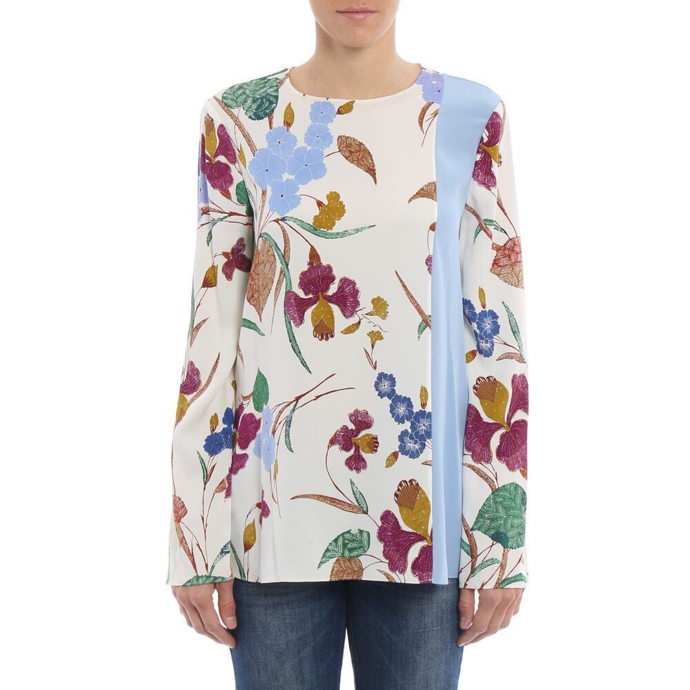 Diane Von Furstenberg Silk Floral Long Sleeve Blouse Size 8 Colorblock